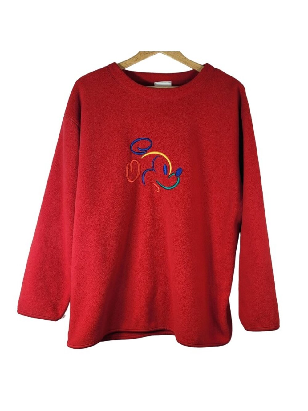 Disney Rainbow Mickey Fleece PJ Top Red Large Pullover Long Sleeve Embroider VTG